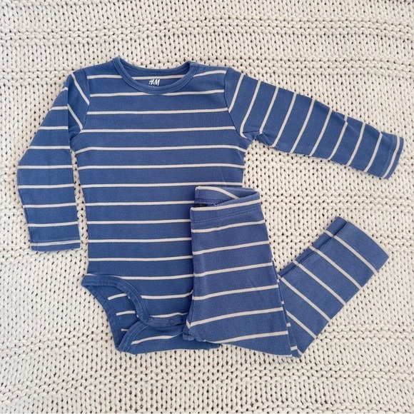 H&M Ribbed Cotton Set Blue/Striped Baby 18 Months - Picture 3 of 5